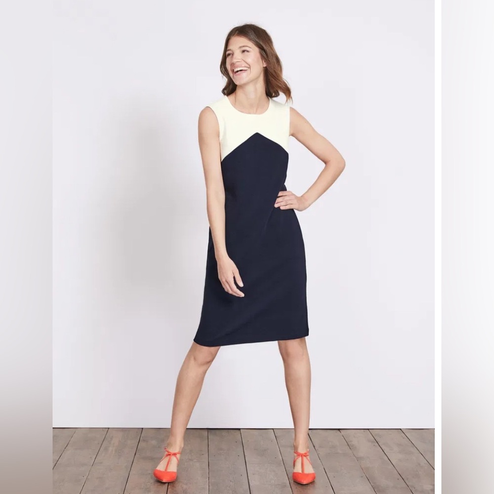 Boden Sleeveless Colorblock Midi Dress in Navy and Cream